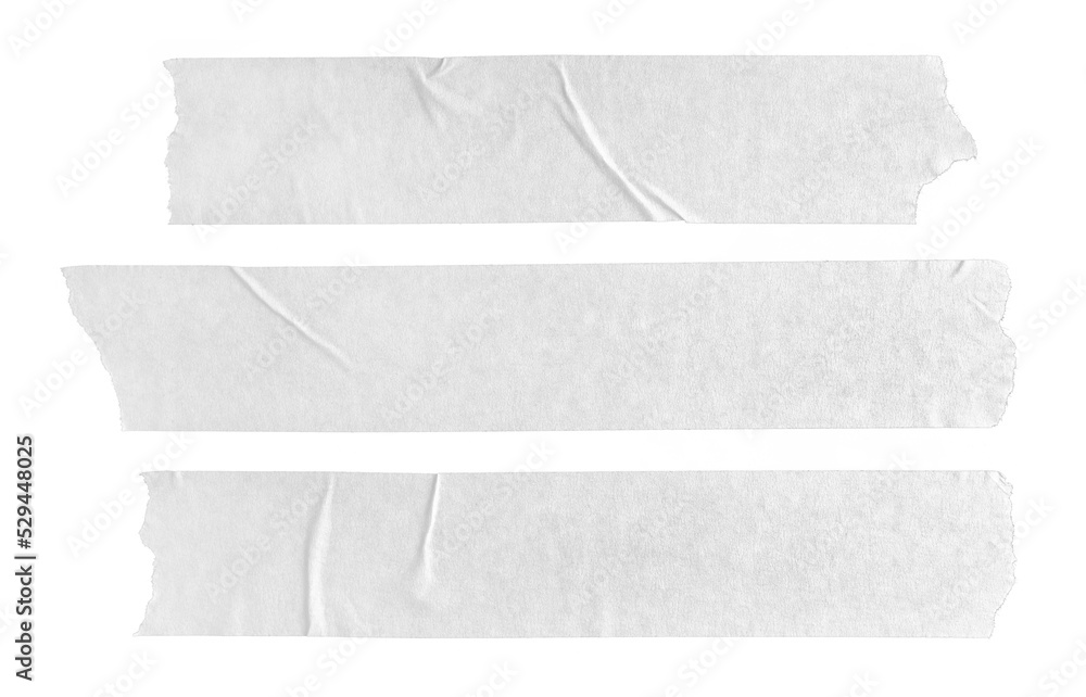 Set of three gray blank paper tape stickers isolated. Template mock up - obrazy, fototapety, plakaty 