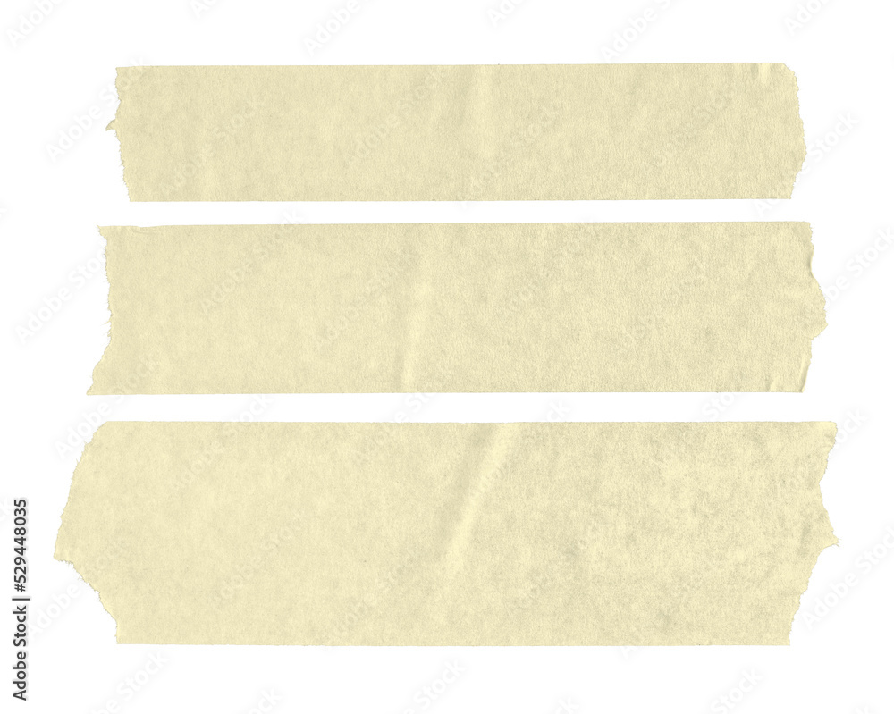 Set of three beige blank paper tape stickers isolated. Template mock up