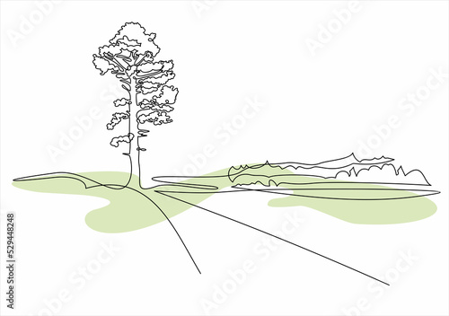 continuous one line drawing of nature tree vector illustration