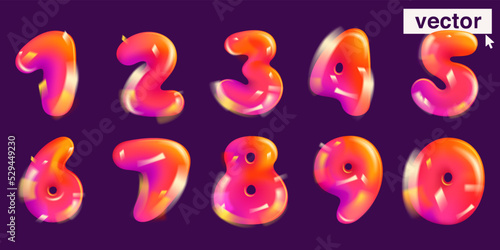 Numbers set logo in realistic 3D design. Cartoon balloon style vector illustration.