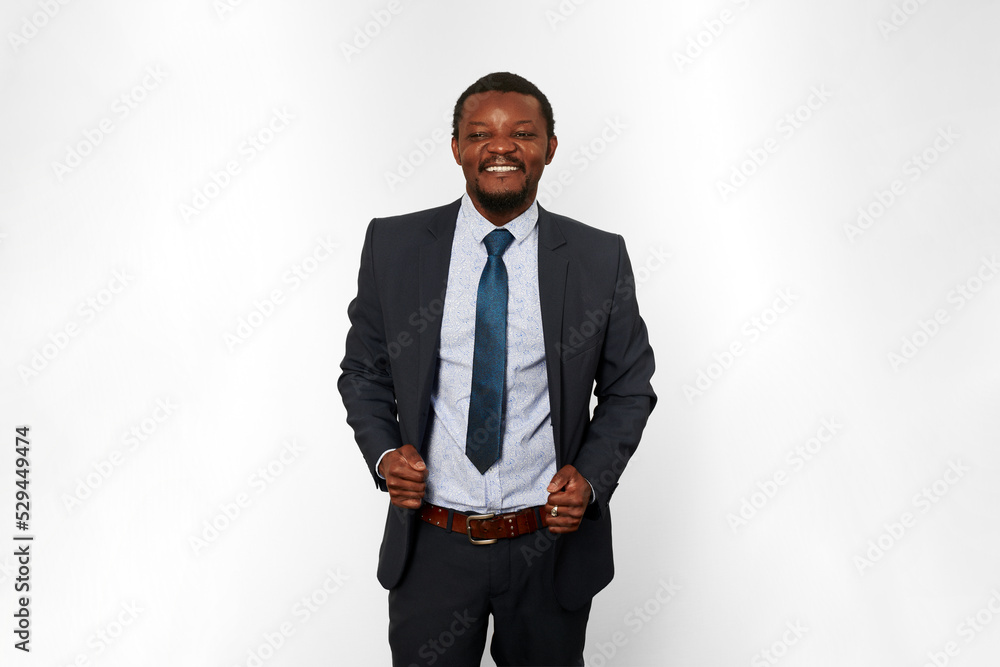 Smiling joyful african american black man in business suit isolated on ...
