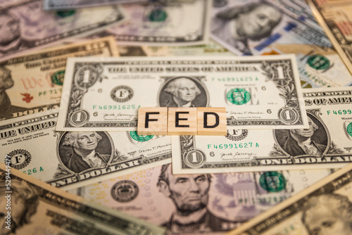 The Federal Reserve ( FED ) the central banking system of the United States of America. Control interest rates. World economy crisis, U.S. vs China trade or currency war concept. Interest rates affect
