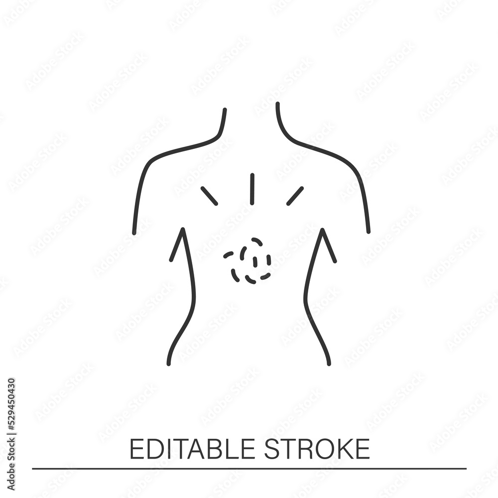 Dermatology line icon. Medical care. Pain in back. Skin examination. Treatment. Isolated vector illustration. Editable stroke Dermatology line icon. Medical care. Pain in back. Skin examination. Treatment. Isolated vector illustration. Editable stroke