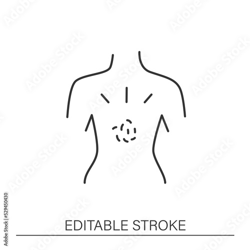 Dermatology line icon. Medical care. Pain in back. Skin examination. Treatment. Isolated vector illustration. Editable stroke 