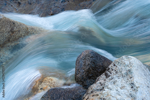 Long time exposure of the flowing water of a creek in the Swiss Alps photo