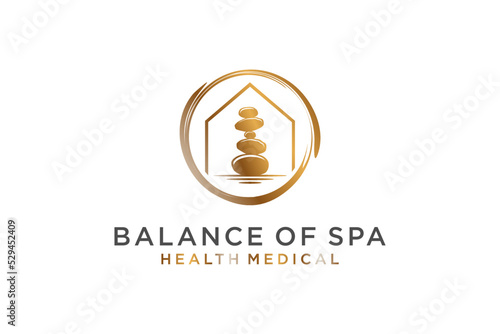 Stone balance spa logo design rock balance meditation massage theraphy life icon symbol luxury gold