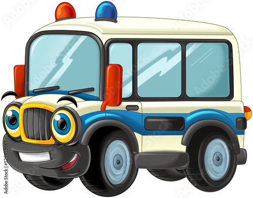 cartoon scene with funny looking ambulance truck illustration for children