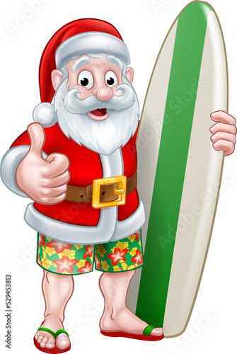 Santa in Shorts Holding Sur...