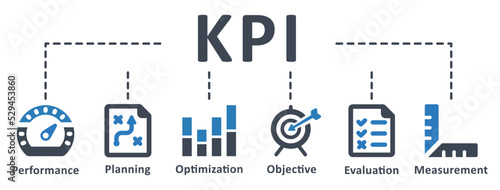 KPI icon - vector illustration . KPI , key, performance, indicator, objective, measurement, optimization, strategy, evaluation, infographic, template, presentation, concept, banner, icon set, icons .