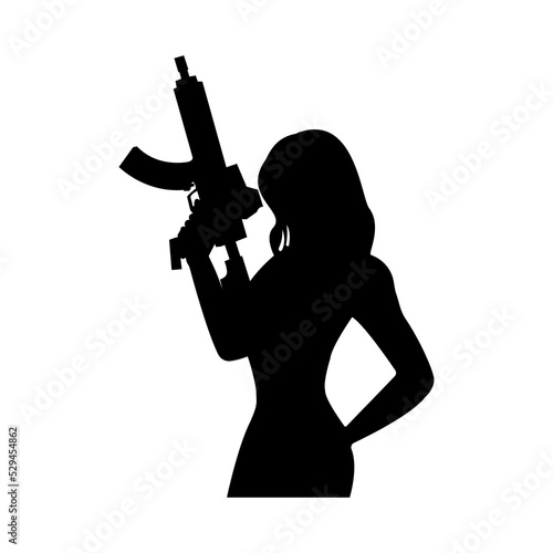 Silhouettes of woman with weapons in their hands. Vector illustration is simple.