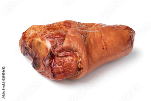 Traditional Croatian  smoked pork knuckle close up isolated on white background