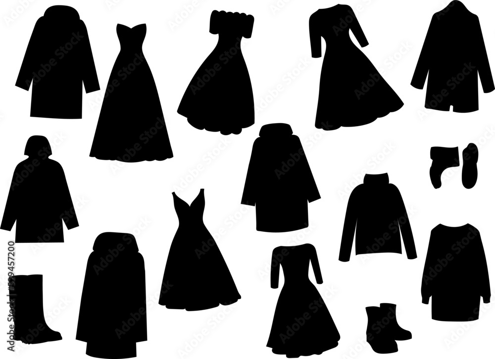 silhouette set of clothes isolated, vector silhouette set of clothes isolated, vector