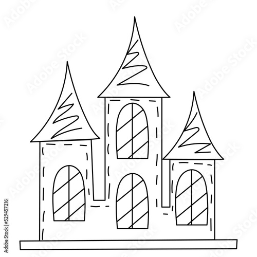 castle doodle icons sketch, outline vector, isolated