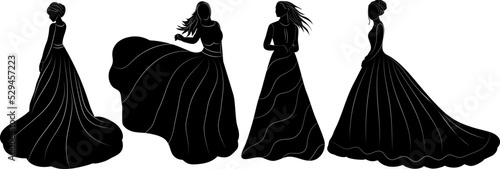 silhouette of princess, bride isolated, vector
