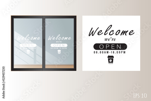 Welcome Sticker to the glass in front of the coffee shop