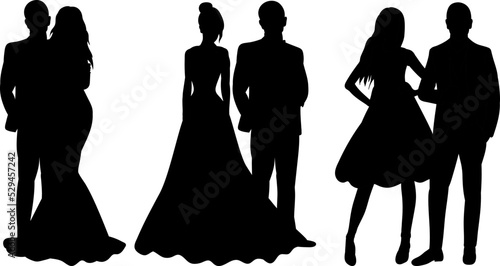 silhouette bride and groom set isolated, vector