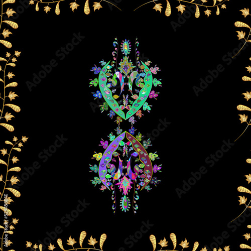 Seamless pattern with interesting doodles on colorfil background. Vector illustration.