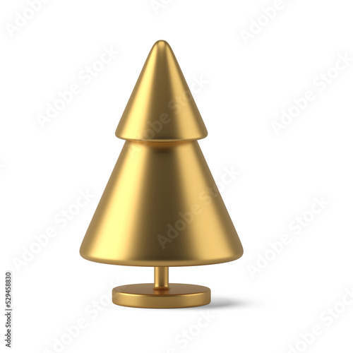 Gold cone christmas realistic pine. Jewel minimalistic interior decoration on stand
