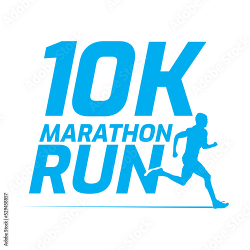 Black silhouette marathon run event logo template with running people illustration, 10K