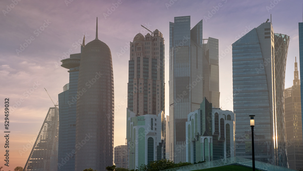 The skyline of Doha city center during evening.