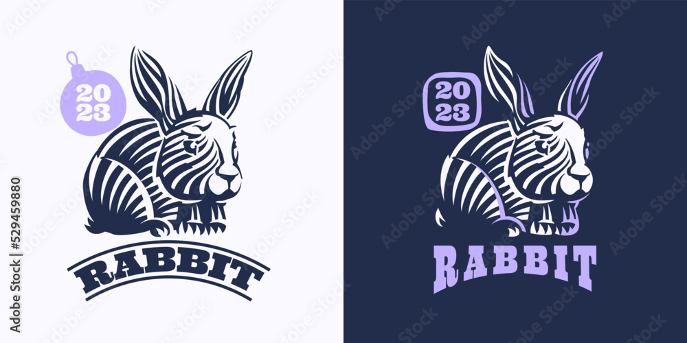 Fototapeta premium Happy Chinese new year 2023 year of the rabbit zodiac sign. Vector emblem.