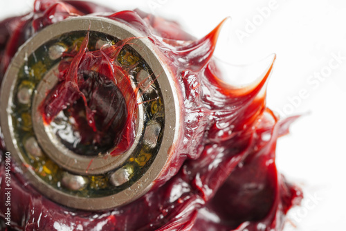 Bild auf Leinwand Grease and ball bearing, red excellent water resistance synthetic lithium complex grease for moving path and machinery lubrication for automotive and industrial
