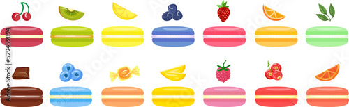 Macarons icons set cartoon vector. Dessert pastry. French gourmet