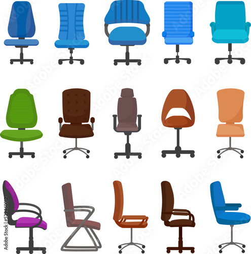 Desk chair icons set cartoon vector. Desk office. Chair modern