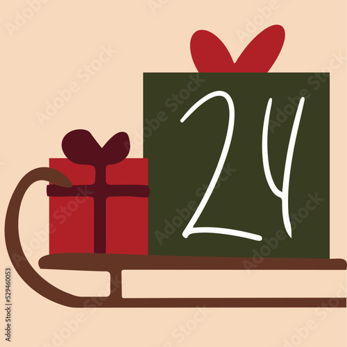 Christmas advent calendar 23. Sleigh with gifts. Vector illustration