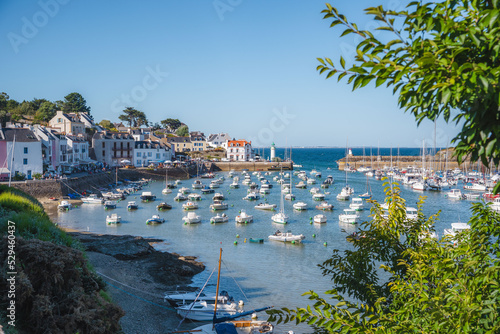 The city of Sauzon in Belle-Ile-en-Mer and its cute little harbor / France