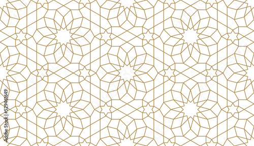 Seamless gold oriental pattern. Islamic background. Arabic linear texture. Vector illustration.