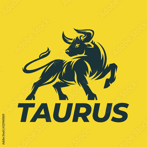 Taurus logo. Bull icon. Bullfight emblem. Horned cattle beef symbol. Strength and power animal brand identity design element. Vector illustration.