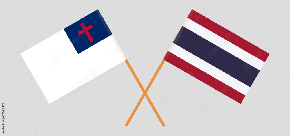 Crossed flags of christianity and Thailand. Official colors. Correct proportion