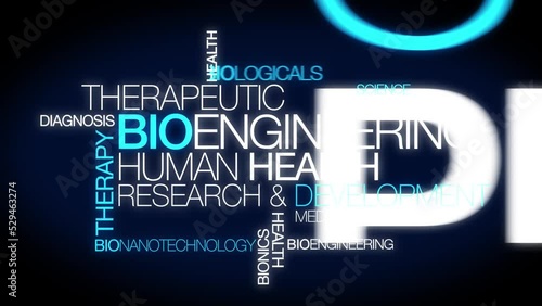 Bioengineering words tag cloud blue text Biological engineering conference pandemics bio science research health biology medical technology  bioinformatics innovation photo