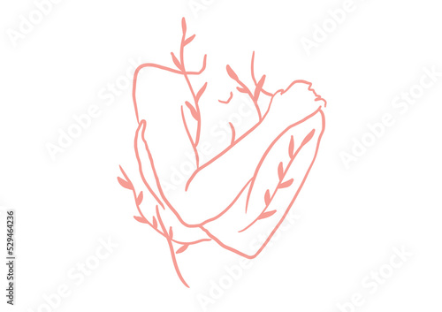 Woman Body And Leaves Line Art
