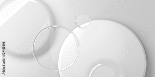 3d render, abstract geometric shapes, glass round pieces on white background. Modern design element for banner background, wallpaper. © Maksim Kostenko