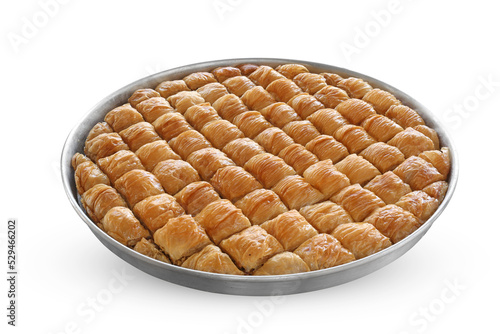 Turkish baklava on tray isolated. Traditional Baklava from Gaziantep, Turkey