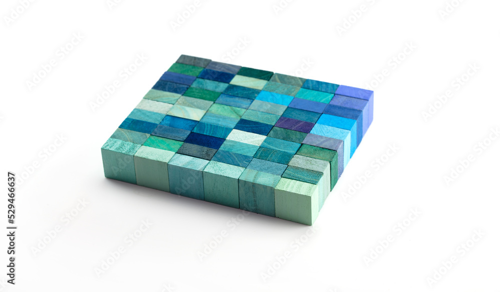 Slab of multi colored wooden blocks in blue tone isolated on white. Background or cover for something creative or diverse.
Slab of multi colored wooden blocks in blue tone isolated on white. Background or cover for something creative or diverse.