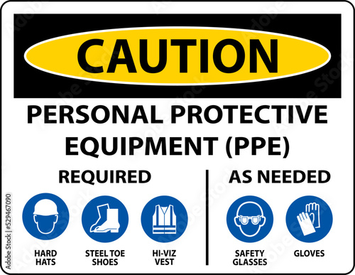 Caution PPE Required As Needed Sign On White Background