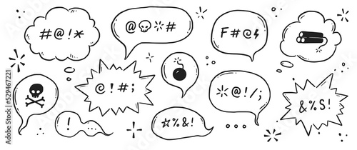 Swear word speech bubble set. Curse, rude, swear word for angry, bad, negative expression. Hand drawn doodle sketch style. Vector illustration photo