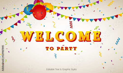 welcome banner with balloon, confetti and flags in cream color