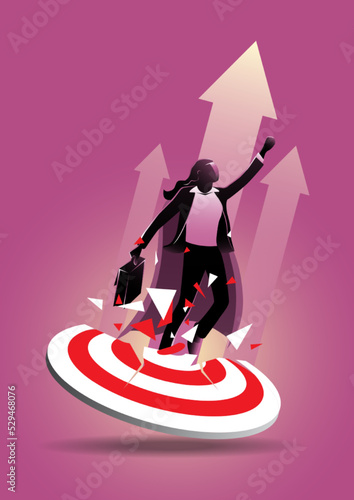 Businesswoman Flying and Smashing Target