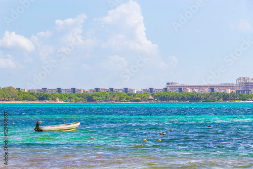 Fototapeta Naklejka Na Ścianę i Meble -  Boats yachts ship jetty beach in Playa del Carmen Mexico.