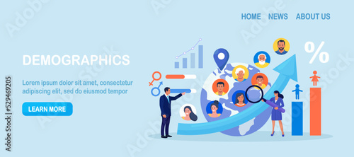 Overpopulation, human crowd density growth on earth. Demographic statistics data for population. Demography and migration. People movement. Social analysis with demographics, culture, ethnicity data