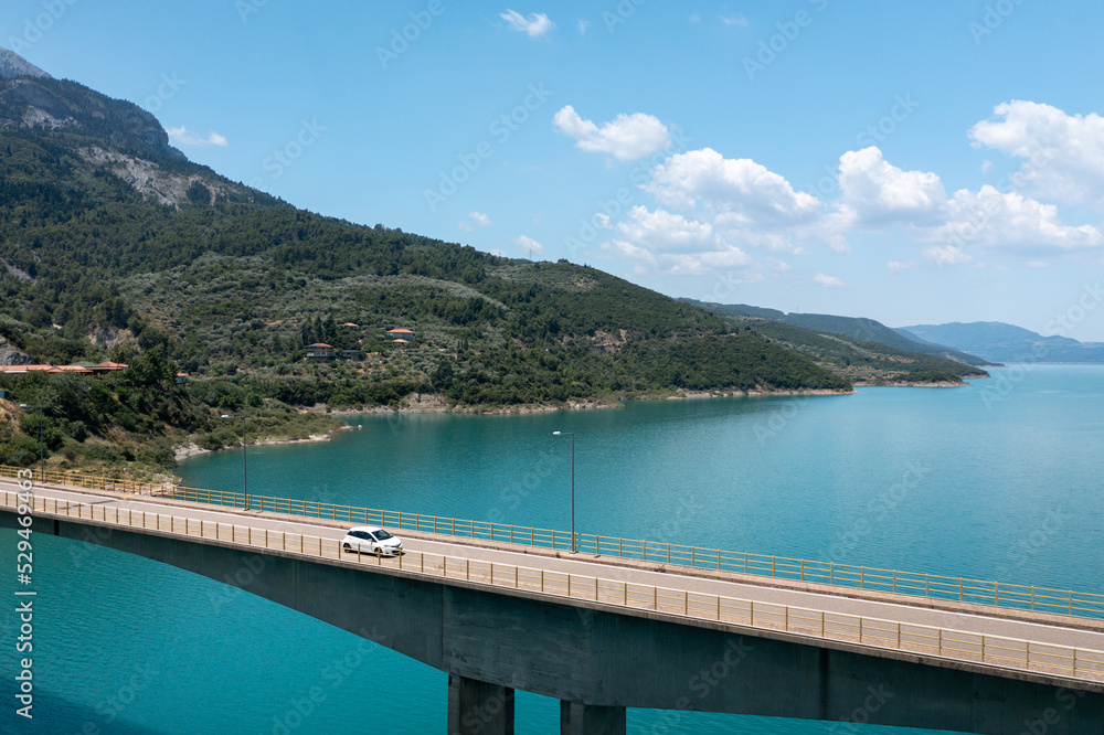 Obraz premium Bridge Over A Lake In A Mountainous Landscape. Central Greece, Lake Kremasta