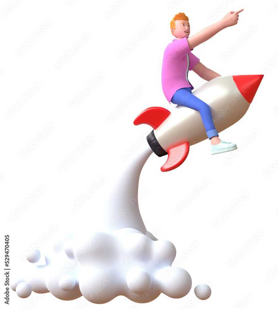 3d render icon man riding rocket