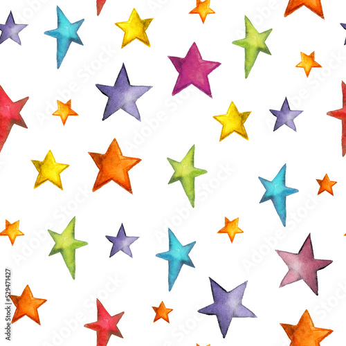 Watercolor seamless pattern with stars in different colors