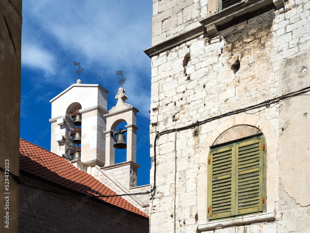  Bell tower with clock, Church of St. Barbara at Sibenik, Croatia