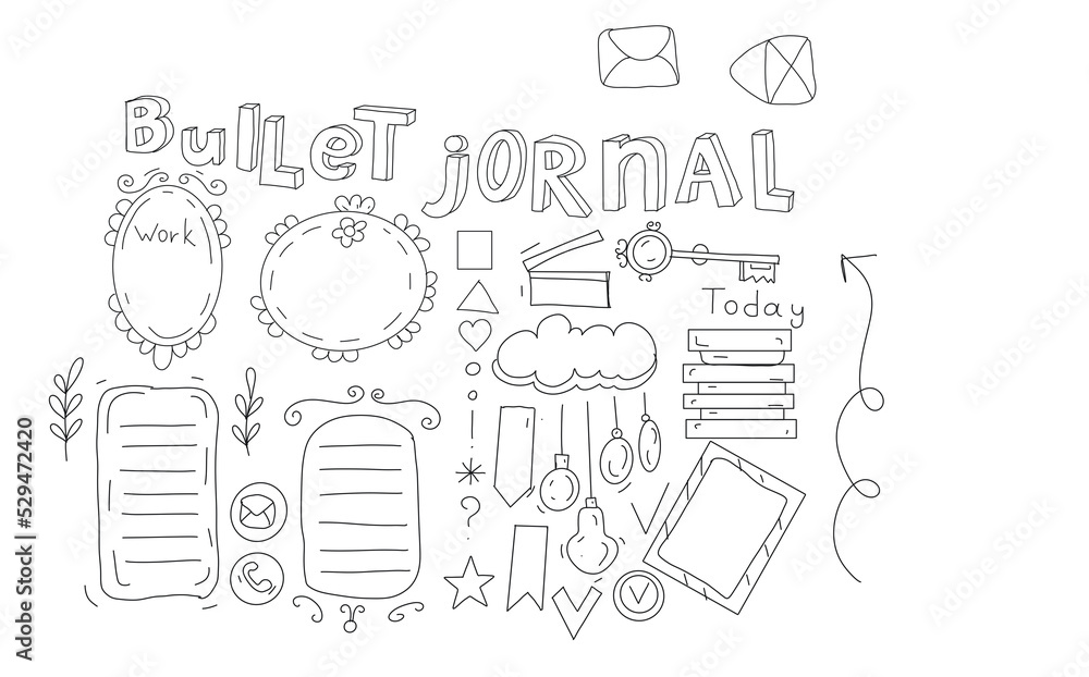 Doodles bulet journal hand drawn sketch isolated elements on white background line notes arrows to do list Doodles bulet journal hand drawn sketch isolated elements on white background line notes arrows to do list