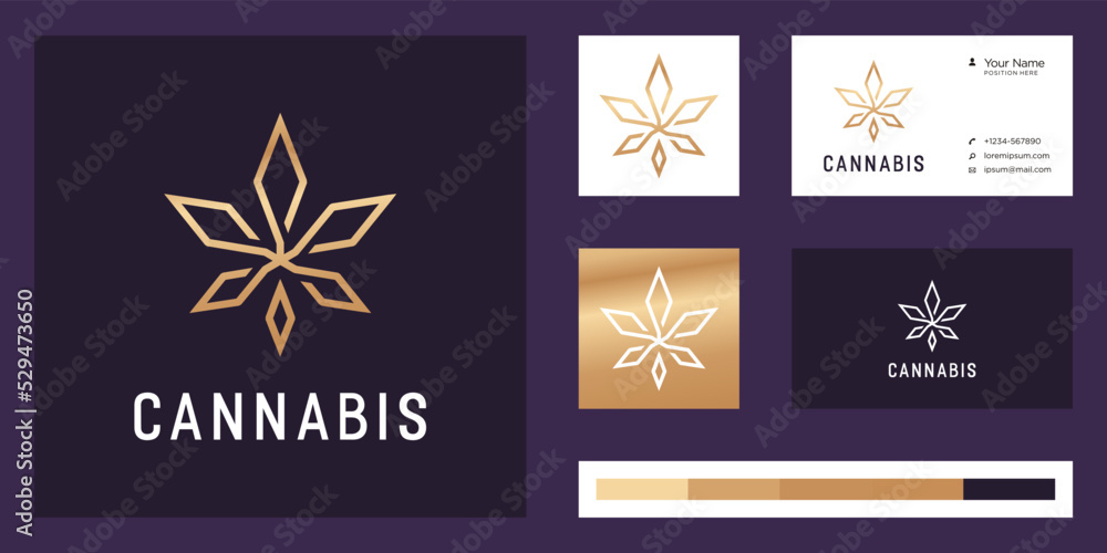 Cannabis gold  plant logo. luxury golden style